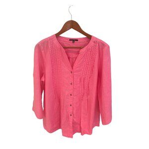 Chaus Sport Womens Pink Linen Button-Down Blouse Size L